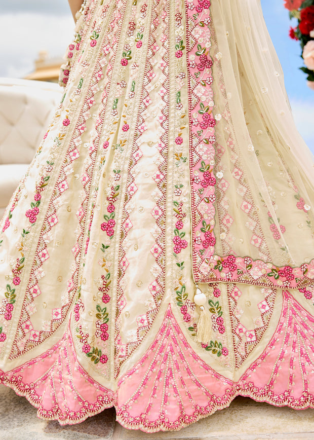 Pristine White Tissue Embroidered Wedding Lehenga