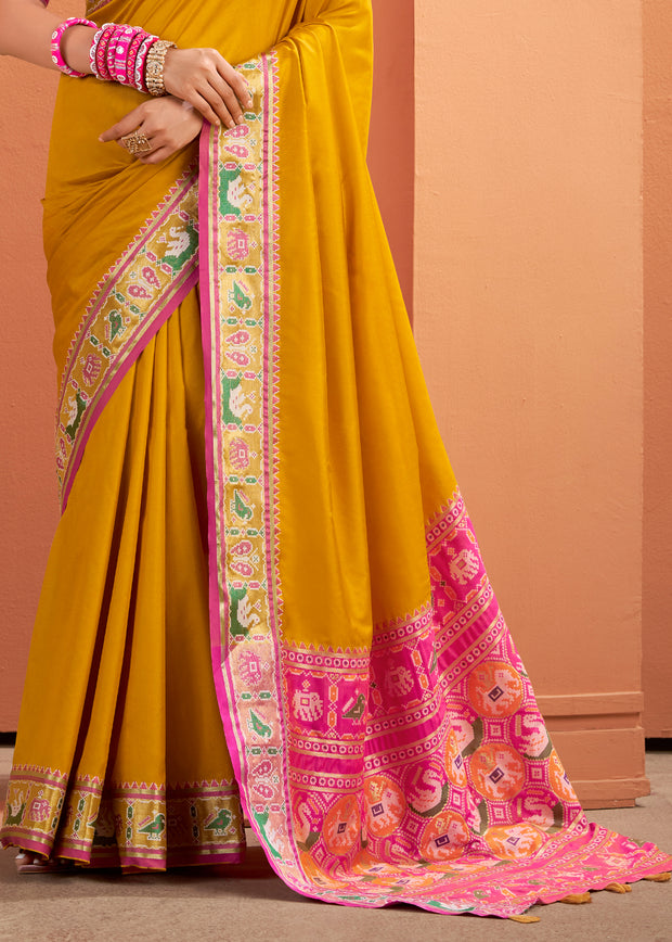 Mustard Yellow Woven Banarasi Patola Silk Saree