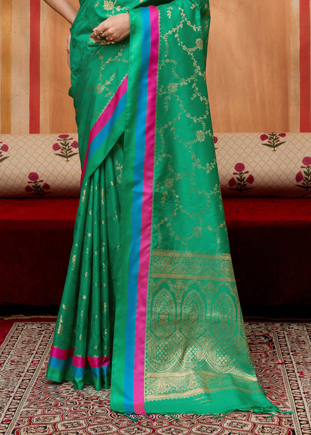 Medium Green Woven Banarasi Silk Saree