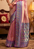 Peach Pink Woven Banarasi Tissue Silk Saree