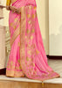 Bloom Pink Woven Banarasi Designer Silk Saree With Contrast Blouse