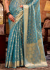 Aqua Blue Woven Banarasi Tissue Silk Saree