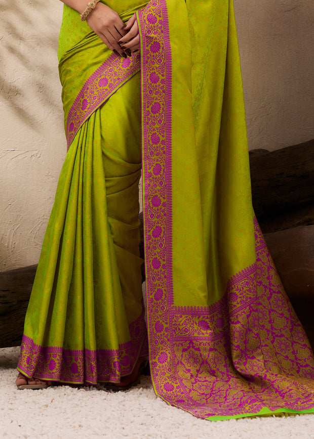 Lime Green Woven Kanjivaram Silk Saree