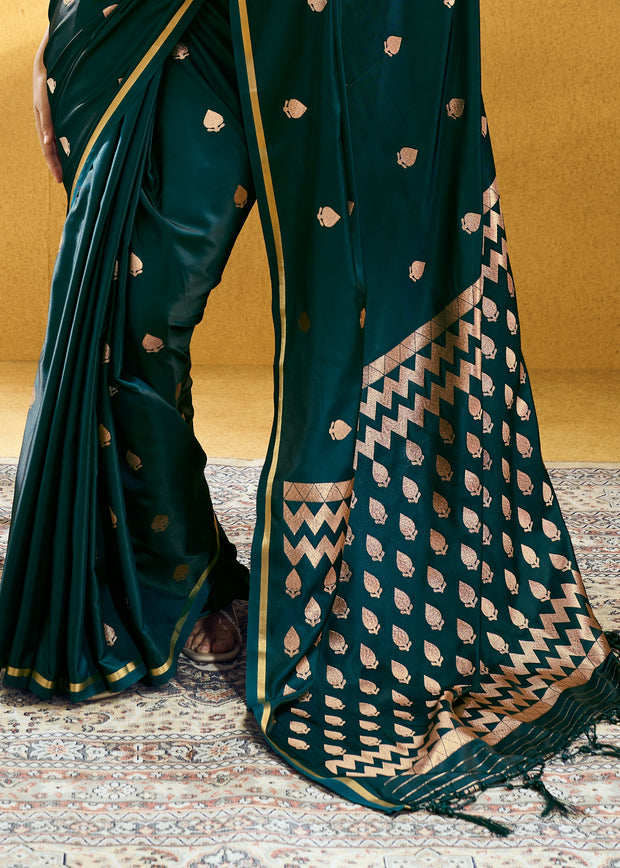 Bottle Green Woven Banarasi Satin Silk Saree