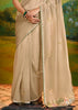 Safari Beige Heavy Embroidered Designer Silk Saree With contrast Blouse