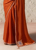 Terracotta Orange Designer Organza Tissue Silk Saree With Printed Blouse