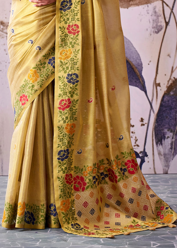 Lime Yellow Woven Tissue Silk Saree