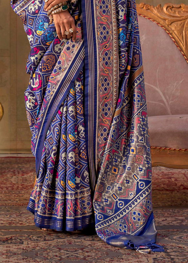 Victoria Blue Printed Patola Silk Saree