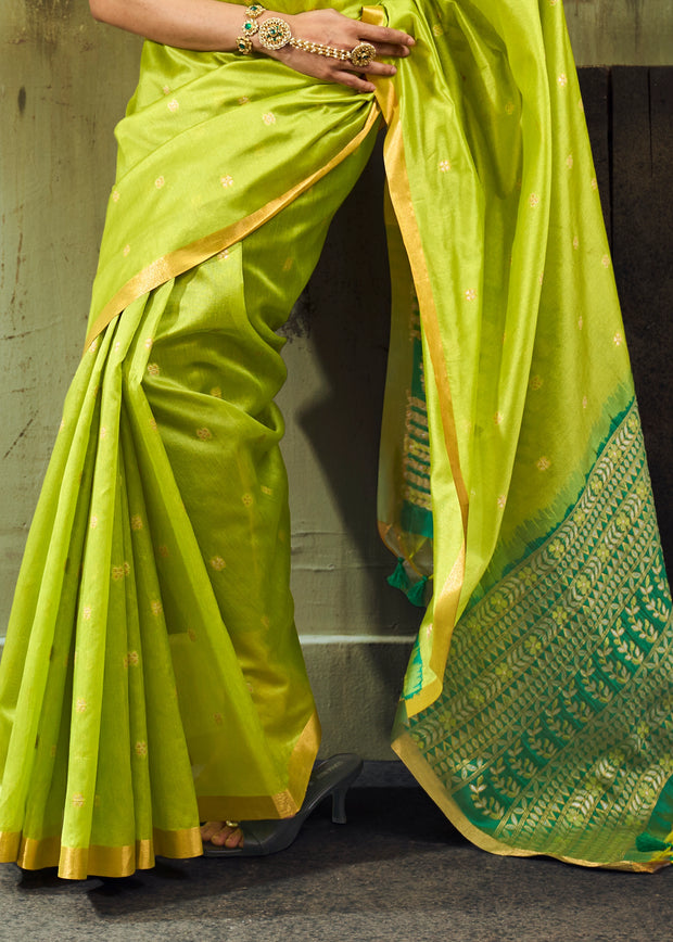 Lime Green Banarasi Tusser Silk Saree
