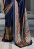 Patriot Blue Printed Satin Silk Saree