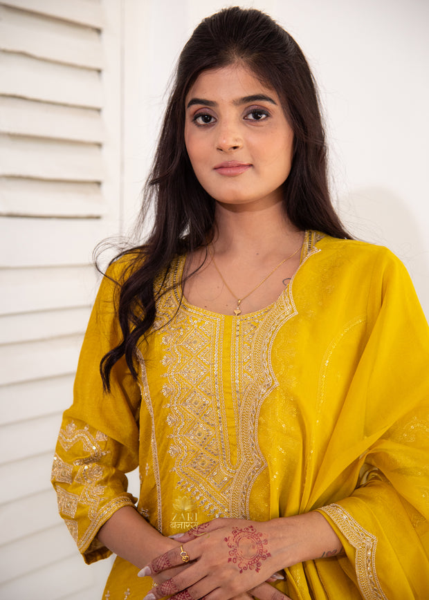 Golden Yellow Embroidered Suit Set (10702881325249)