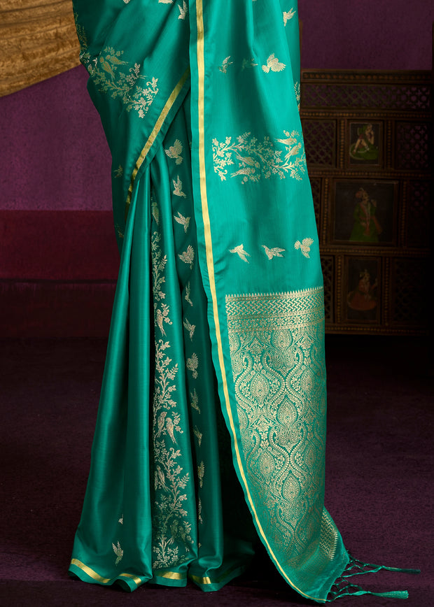 Sea Green Banarasi Satin Silk Saree