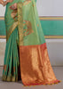 Grass Green Woven Silk Saree With Contrast Blouse