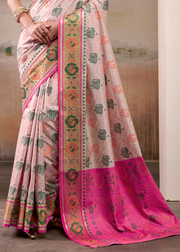 Bloom Pink Woven Patola Silk Saree