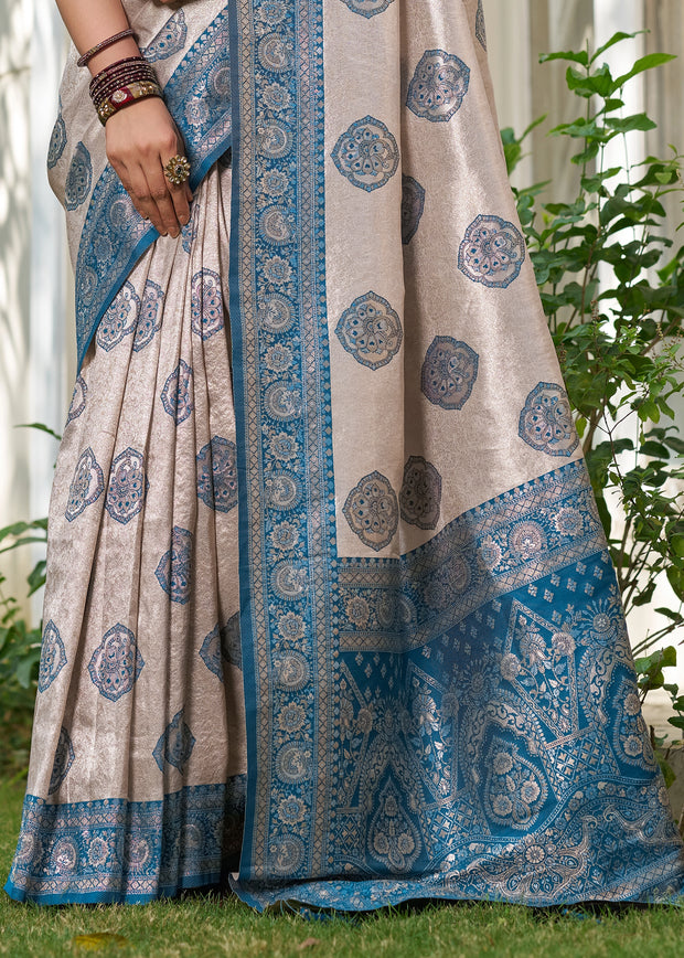Mailbu Blue Woven Banarasi Silk Saree