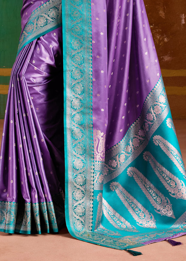 Aster Purple Banarasi Satin Silk Saree