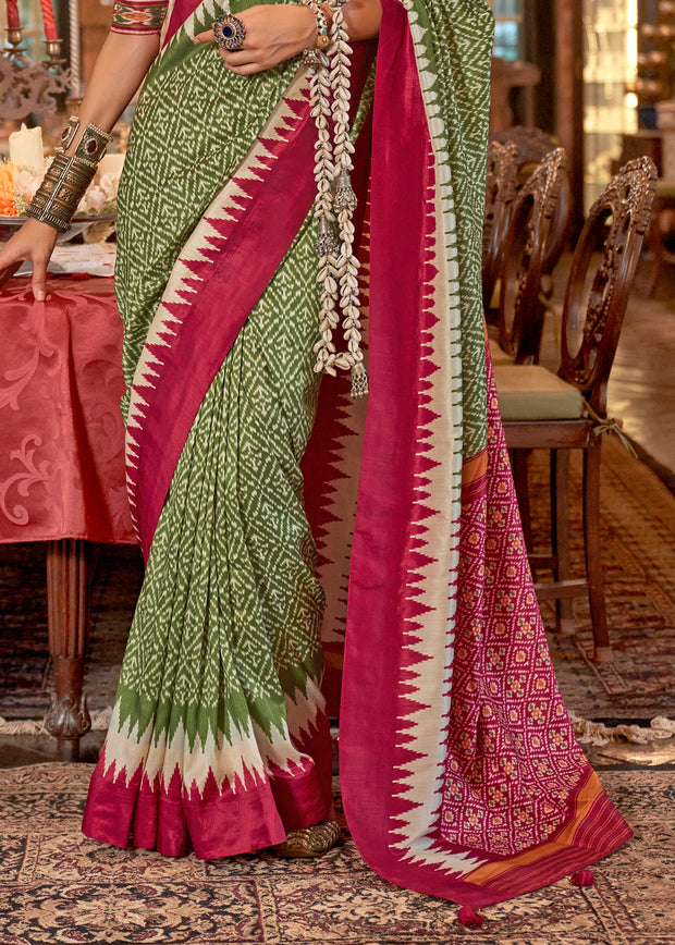 Aspen Green Printed Patola Silk Saree