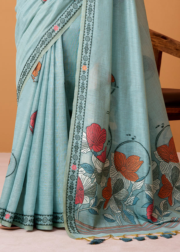 Angel Blue Woven Cotton Saree