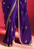 Royal Purple Embroidered Soft Silk Saree With Contrast Blouse
