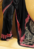 Black Satin Silk Saree with Ajrakh Printed Pallu and Blouse