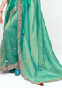 Sea Green Designer Embroidered Tissue Saree