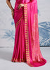Magenta Pink Satin Silk Saree with Ajrakh Printed Pallu and Blouse