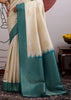 Blue Border Ivory Woven Banarasi Silk Saree