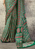 Jungle Green Printed Satin Silk Saree