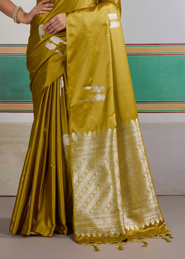 Olive Golden Woven Satin Silk Saree
