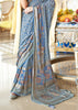 Stone Blue Printed Georgette Silk Saree