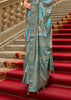 Ceremic Blue Printed Satin Silk Saree