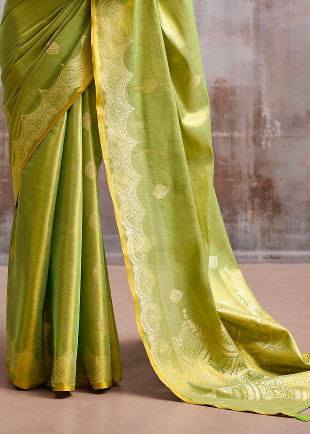 Pistachio Green Woven Tissue Silk Saree
