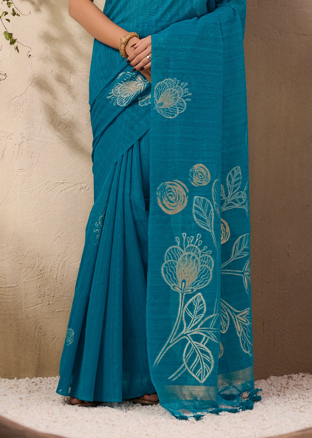 Swedish Blue Woven Soft Silk Saree