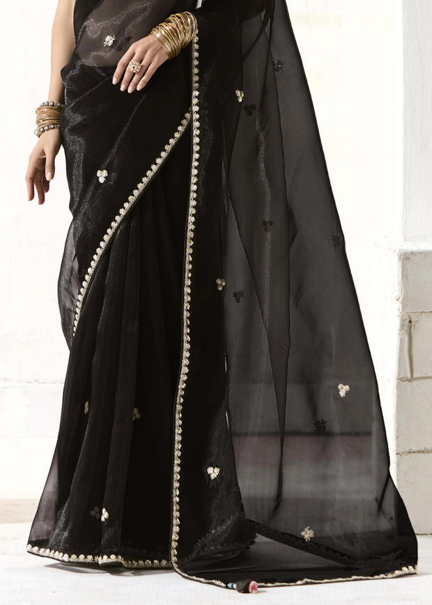 Desire Black Designer Organza Tissue Silk Saree