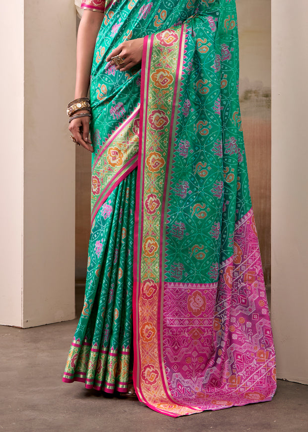 Teal Green Woven Patola Silk Saree