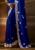 Sapphire Blue Embroidered Designer Organza Saree