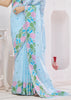Pastel Blue Woven Linen Silk Saree