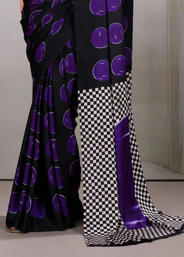 Purple Printed Satin Silk Saree