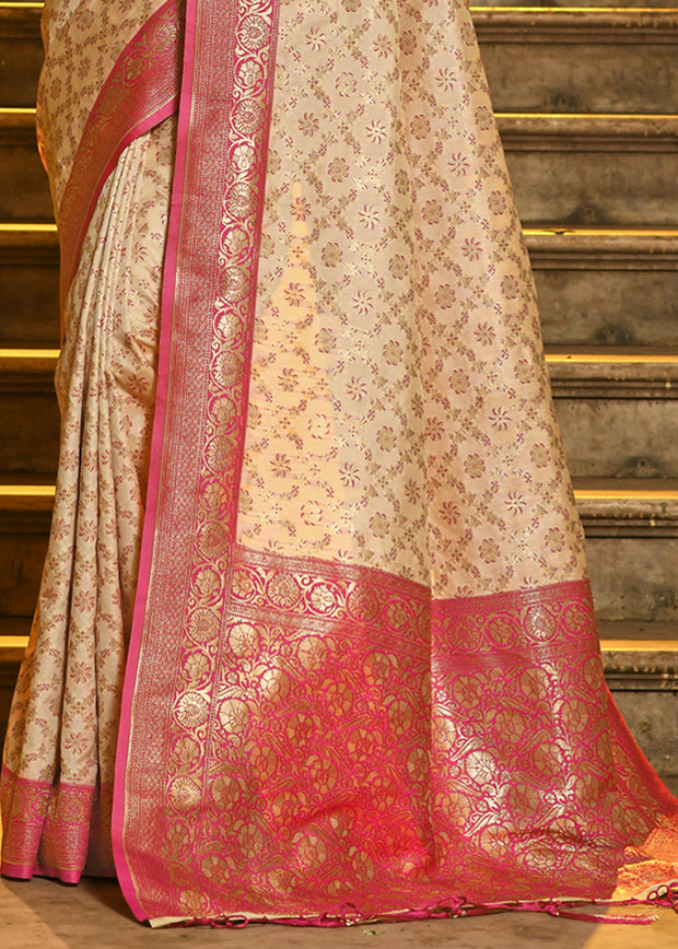 Raspberry Pink Woven Banarasi Brocade Silk Saree With Overall Jaal