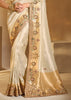 Vanilla Cream Designer Embroidered Silk Saree