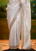 Vaporous Grey Heavy Embroidered Designer Silk Saree With contrast Blouse