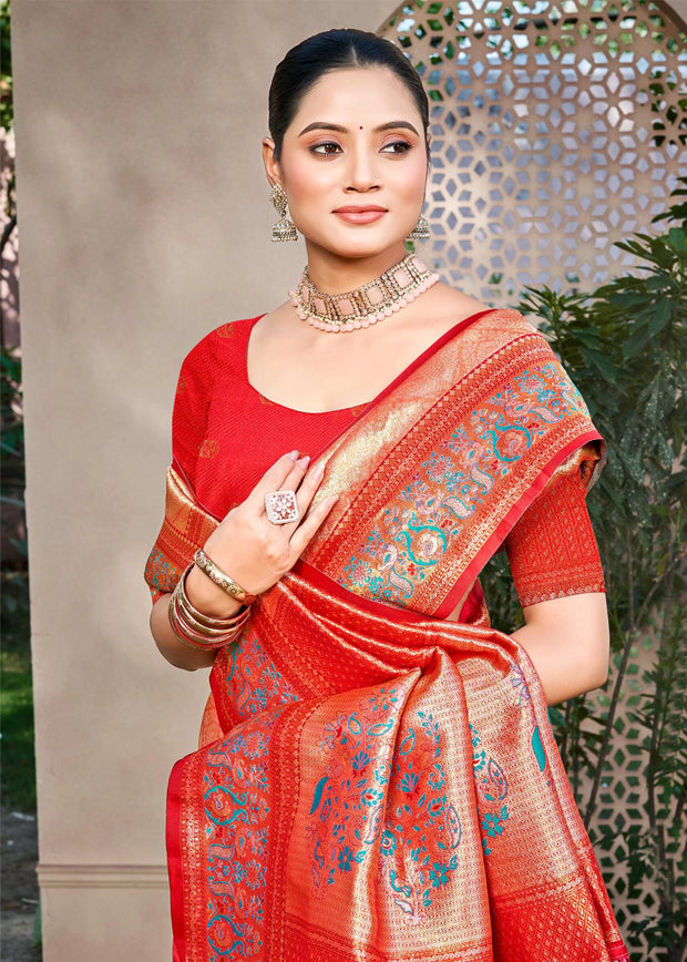 Orange Woven Kanjivaram Silk Saree