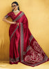 Red Satin Silk Saree with Ajrakh Printed Pallu and Blouse