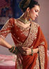 Rust Orange Embroidered Tissue Designer Saree