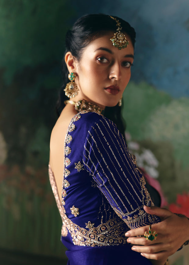Royal Blue Embroidered Designer Saree