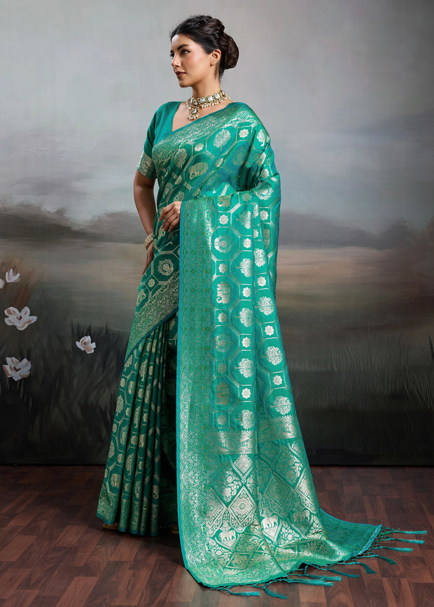 Antique Green Woven Banarasi Silk Saree