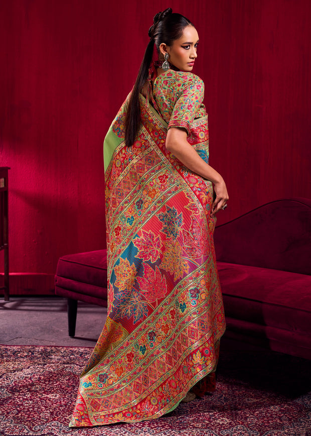 Jasmine Green Woven Cotton Kashmiri Jamewar Saree