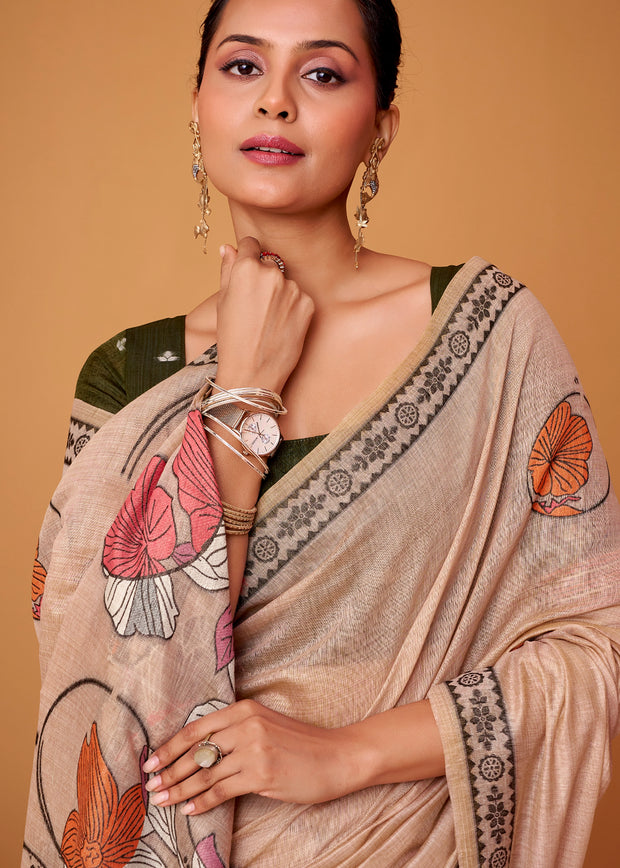 Honey Peach Woven Cotton Saree