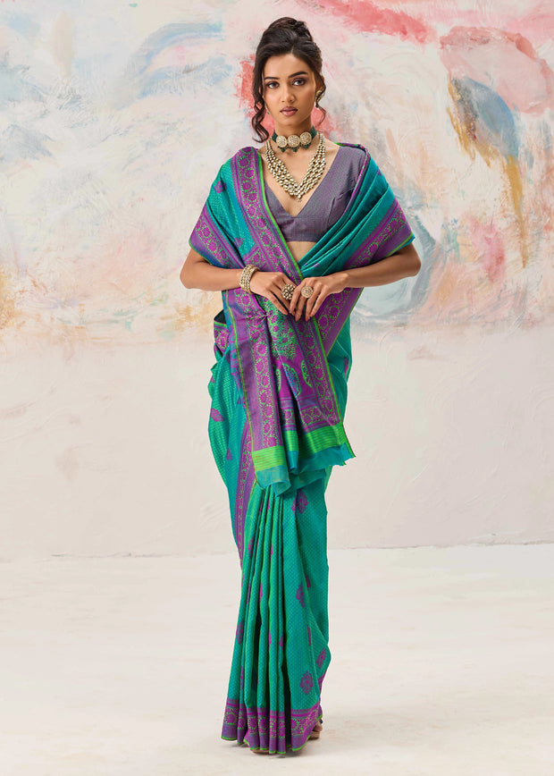 Marine Green Woven Kanjivaram Silk Saree