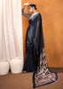 Adoring Black Satin Silk Saree with Ajrakh Printed Pallu and Blouse